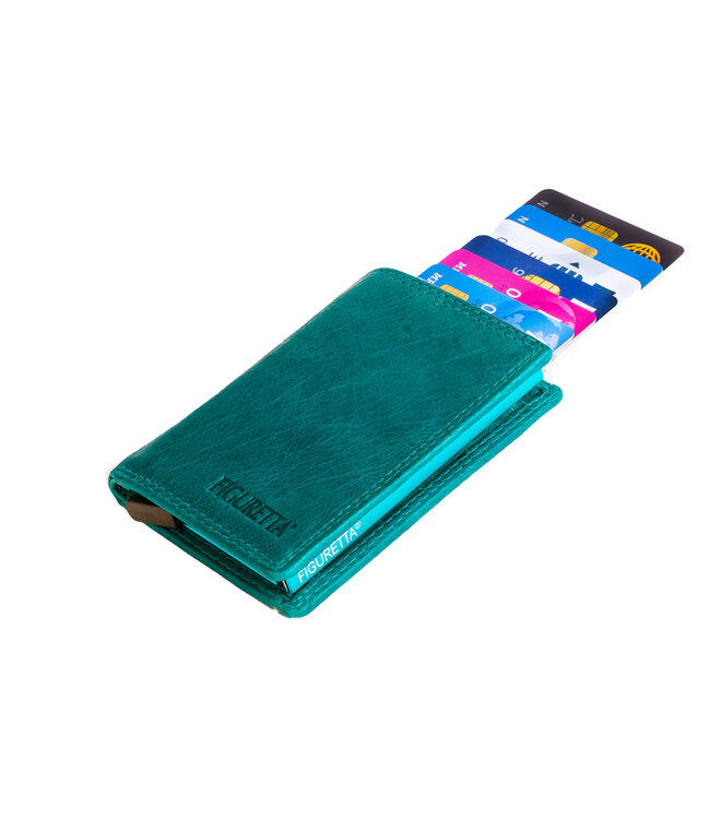 Figuretta Dames Portemonnee met Creditcardhouder - RFID Kaarthouder - Luxe Uitschuifbare Pasjeshouder - Vintage Leer - Petrol Blauw