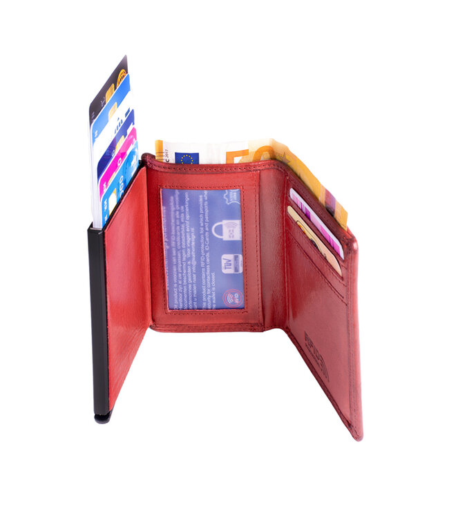 Figuretta Dames Portemonnee met Creditcardhouder - RFID Kaarthouder - Luxe Uitschuifbare Pasjeshouder - Vintage Leer - Rood