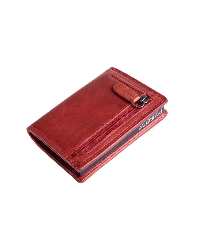 Figuretta Dames Portemonnee met Creditcardhouder - RFID Kaarthouder - Luxe Uitschuifbare Pasjeshouder - Vintage Leer - Rood