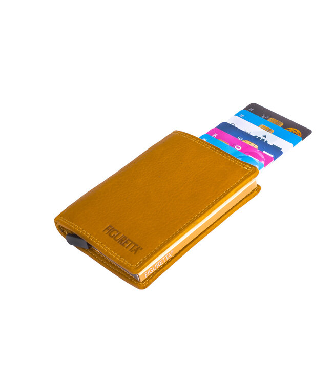 Figuretta Dames Portemonnee met Creditcardhouder - RFID Kaarthouder - Luxe Uitschuifbare Pasjeshouder - Vintage Leer - Geel