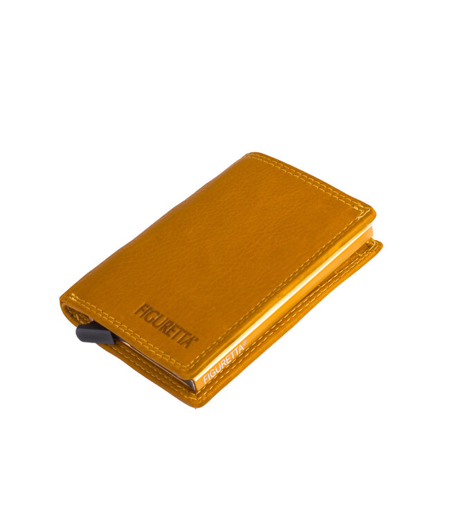Figuretta Dames Portemonnee met Creditcardhouder - RFID Kaarthouder - Luxe Uitschuifbare Pasjeshouder - Vintage Leer - Geel
