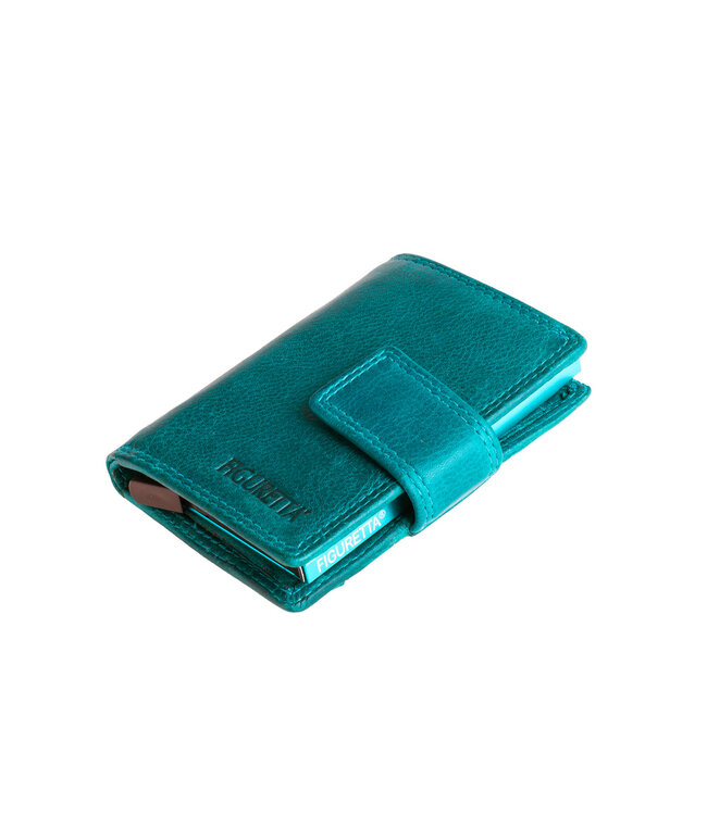 Figuretta Compacte Dames Portemonnee met Aluminium Creditcardhouder – RFID Bescherming – Inclusief Muntvak en Biljetvak – Echt Vintage Leer – Blauw