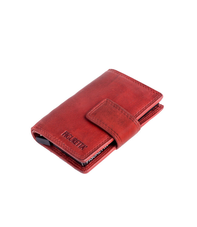 Figuretta Compacte Dames Portemonnee met Aluminium Creditcardhouder – RFID Bescherming – Inclusief Muntvak en Biljetvak – Echt Vintage Leer – Rood