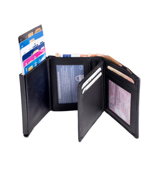 Figuretta Heren Portemonnee met Aluminium Creditcardhouder – Slim Wallet met Cardprotector voor 6 pasjes – Briefgeld- en Muntgeldvak – Zwart