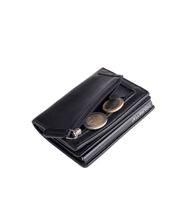 Figuretta Heren Portemonnee met Aluminium Creditcardhouder – Slim Wallet met Cardprotector voor 6 pasjes – Briefgeld- en Muntgeldvak – Zwart