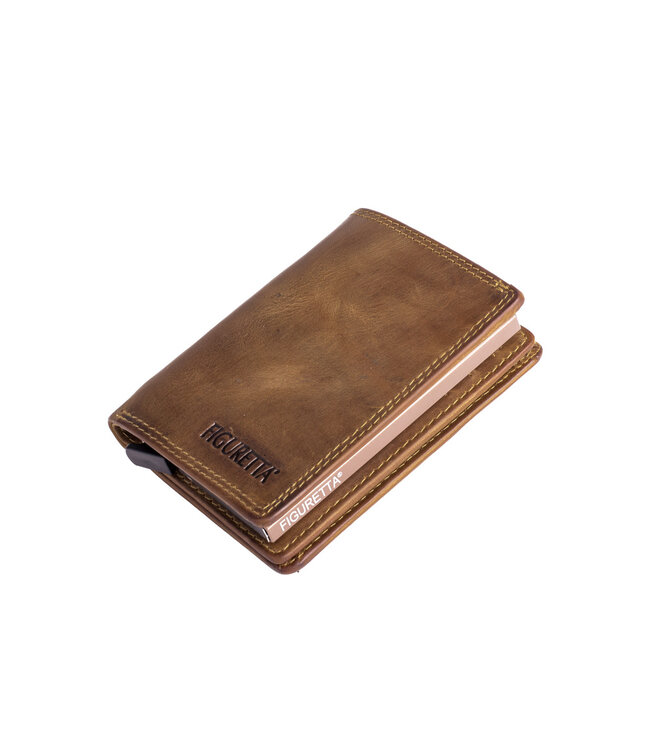 Figuretta Heren Portemonnee met Aluminium Creditcardhouder – Slim Wallet met Cardprotector voor 6 pasjes – Briefgeld- en Muntgeldvak – Hunter Bruin