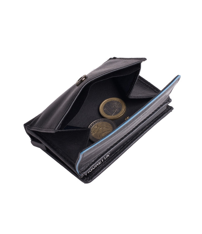 Figuretta Heren Portemonnee Leer met Creditcardhouder - RFID Cardprotector met Munt- en Briefgeldvak - Blue-Line - Zwart