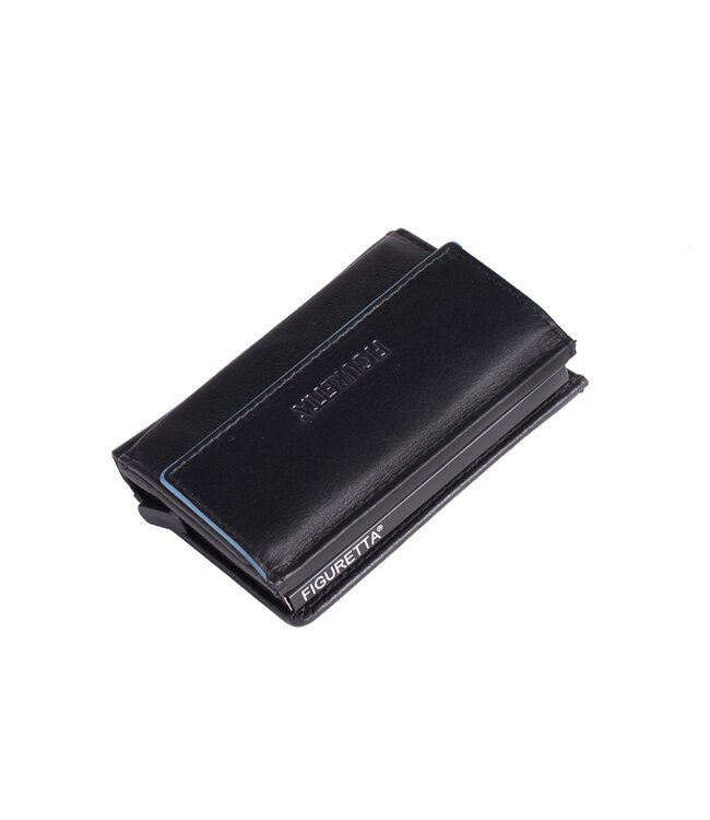 Figuretta Heren Portemonnee Leer met Creditcardhouder - RFID Cardprotector met Munt- en Briefgeldvak - Blue-Line - Zwart