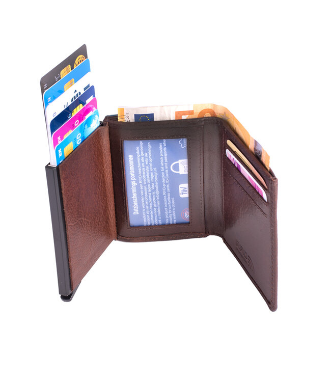 Figuretta Heren Portemonnee Leer met Creditcardhouder - RFID Cardprotector met Munt- en Briefgeldvak - Blue-Line - Bruin