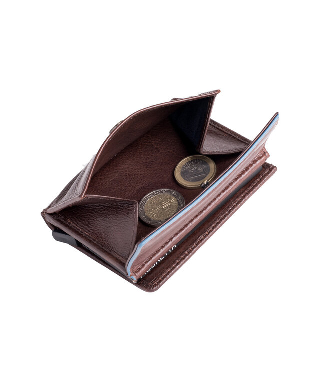 Figuretta Heren Portemonnee Leer met Creditcardhouder - RFID Cardprotector met Munt- en Briefgeldvak - Blue-Line - Bruin