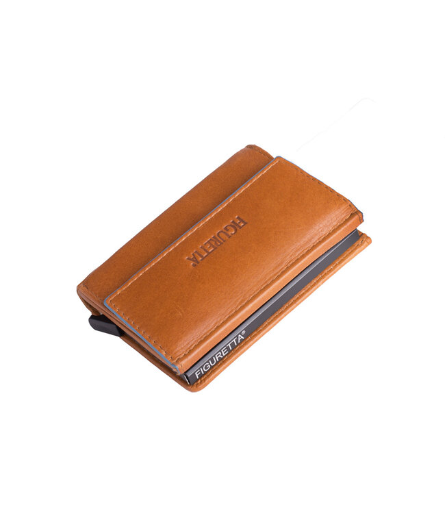 Figuretta Heren Portemonnee Leer met Creditcardhouder - RFID Cardprotector met Munt- en Briefgeldvak - Blue-Line - Cognac