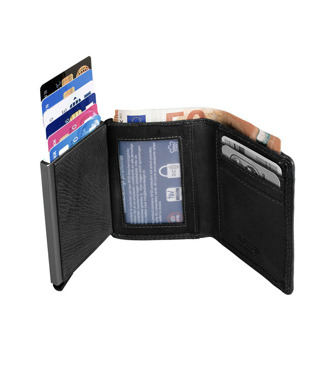 Figuretta Heren Creditcardhouder van Echt Leer – RFID Portemonnee met Ruimte voor Pasjes, Contant Geld en Munten – Zwart