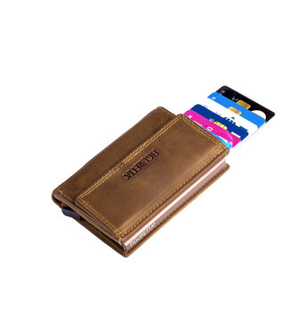 Figuretta Heren Creditcardhouder - Echt Leer met Muntgeldvak - Hunter Bruin