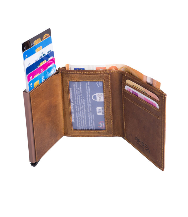 Figuretta Heren Creditcardhouder van Echt Leer – RFID Portemonnee met Ruimte voor Pasjes, Contant Geld en Munten – Hunter Bruin