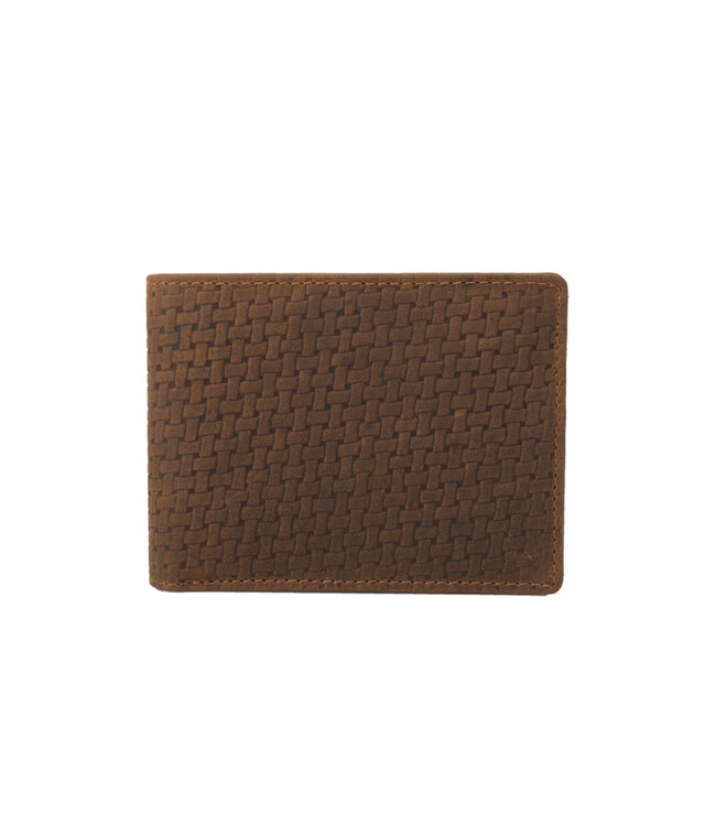 Houtkamp Heren Billfold Portemonnee – Echt Leer – Bruin met Vlechtpatroon
