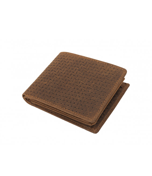 Houtkamp Heren Billfold Portemonnee – Echt Leer – Bruin met Vlechtpatroon