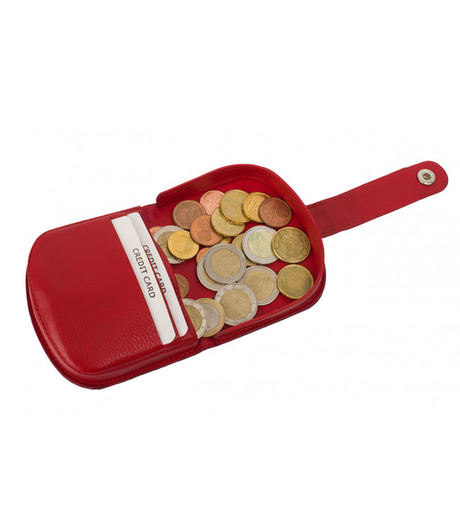 Houtkamp Compacte portemonnee voor kleingeld - Padvindersportemonnee - Echt Leder - Ruimte voor Muntgeld en Pasjes - Rood