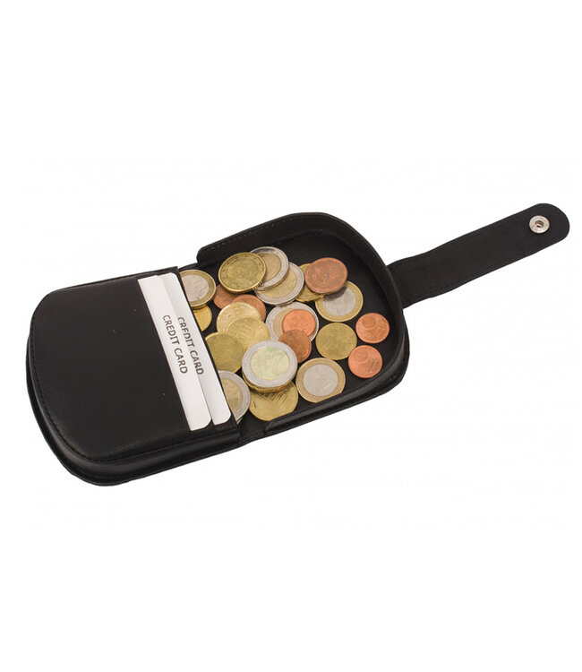 Houtkamp Compacte portemonnee voor kleingeld - Padvindersportemonnee - Echt Leder - Ruimte voor Muntgeld en Pasjes - Zwart