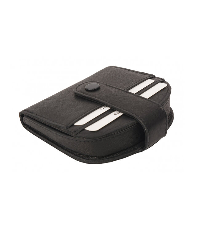 Houtkamp Compacte portemonnee voor kleingeld - Padvindersportemonnee - Echt Leder - Ruimte voor Muntgeld en Pasjes - Zwart