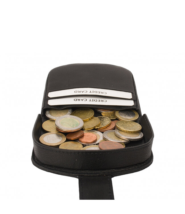 Houtkamp Compacte portemonnee voor kleingeld - Padvindersportemonnee - Echt Leder - Ruimte voor Muntgeld en Pasjes - Zwart