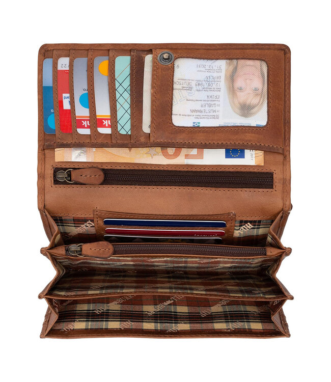 HillBurry Leren Dames Portemonnee voor Bankbiljetten, Muntgeld en Pasjes | Vrouwen Overslag Portefeuille Leer | RFID-bescherming | Bruin