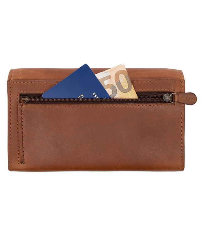 HillBurry Leren Dames Portemonnee voor Bankbiljetten, Muntgeld en Pasjes | Vrouwen Overslag Portefeuille Leer | RFID-bescherming | Bruin