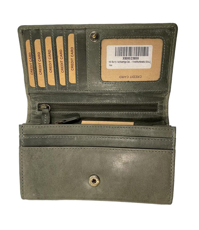 HillBurry Leren Dames Portemonnee voor Bankbiljetten, Muntgeld en Pasjes | Vrouwen Overslag Portefeuille Leer | RFID-bescherming | Grijs