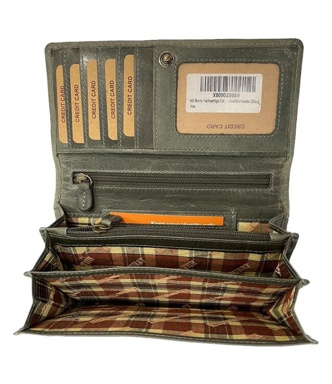 HillBurry Leren Dames Portemonnee voor Bankbiljetten, Muntgeld en Pasjes | Vrouwen Overslag Portefeuille Leer | RFID-bescherming | Grijs