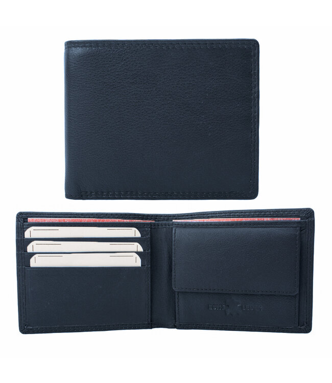 Houtkamp Leren Heren Portemonnee – Compacte Portemonnee voor Mannen - Echt Leer – Blauw