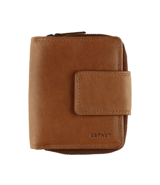 DSTRCT Wax Lane Leren Dames Portemonnee RFID met Rits - Bruin