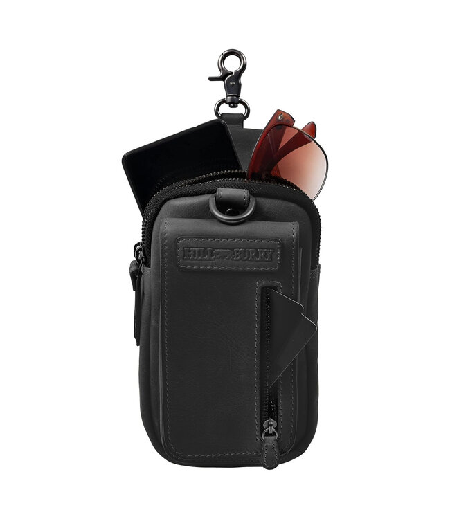 HillBurry Leren Riemtas met Smartphonevak -  Unisex Heuptasje – Zwart