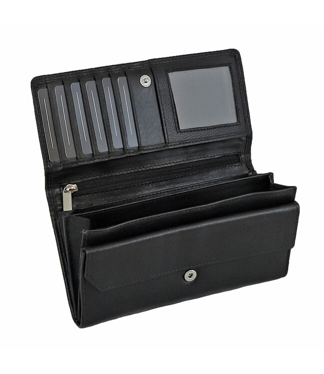 Landley Dames Portemonnee Overslag - Vrouwen Portefeuille - Soepel Nappa Leer - Zwart