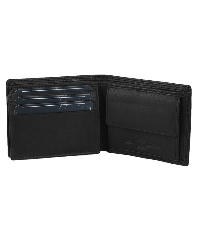 Houtkamp Compacte Leren Heren Billfold Portemonnee – Met Muntgeldvak & Flapje – 7 Pasjes – Echt Leer – Zwart