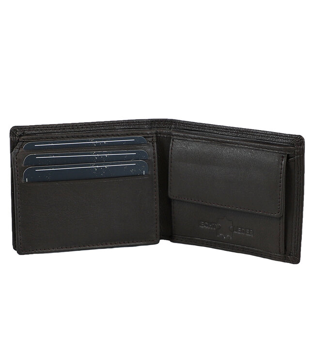 Houtkamp Compacte Leren Heren Billfold Portemonnee – Met Muntgeldvak & Flapje – 7 Pasjes – Echt Leer – Bruin
