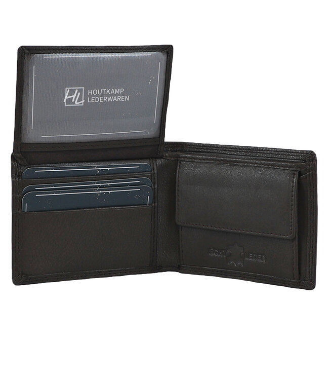 Houtkamp Compacte Leren Heren Billfold Portemonnee – Met Muntgeldvak & Flapje – 7 Pasjes – Echt Leer – Bruin