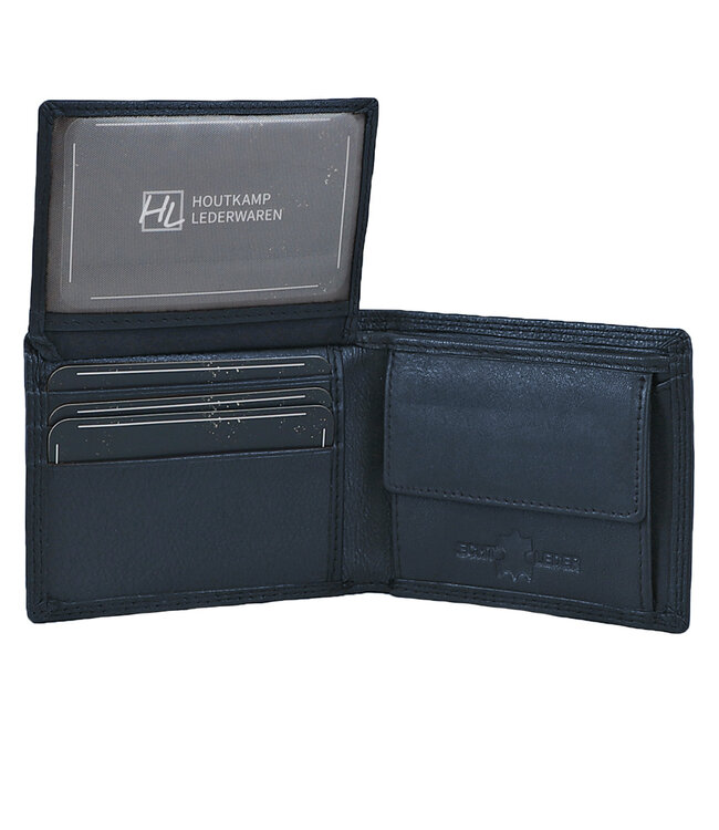 Houtkamp Compacte Leren Heren Billfold Portemonnee – Met Muntgeldvak & Flapje – 7 Pasjes – Echt Leer – Blauw