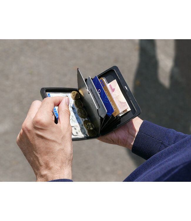 Ögon Designs Stockholm V2 Large Creditcardhouder – Dames en Heren – Aluminium Wallet met RFID Bescherming, Extra Geldvak & Waterbestendige Sluiting – Navy Blauw