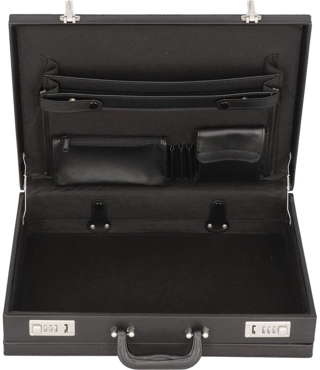 Alassio PONTE Attachékoffer Zwart – Kunstleer – A4 – Met Cijferslot & Harmonicavak