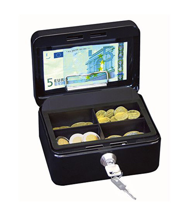 Wedo Geldkistje met Slot – Stalen Geldkist met Muntgeldbak – 2 Sleutels – Compact – Maat 1 – Zwart