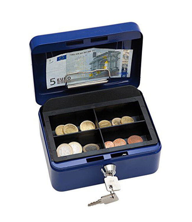 Wedo Geldkistje met Slot – Stalen Geldkist met Muntgeldbak – 2 Sleutels – Compact – Maat 1 – Blauw