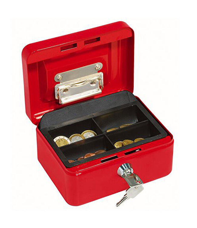 Wedo Geldkistje met Slot – Stalen Geldkist met Muntgeldbak – 2 Sleutels – Compact – Maat 1 – Rood