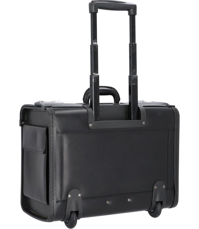 Alassio SILVANA Pilotenkoffer met Trolley – Echt Leer – 17 Inch Laptopvak – Zwart