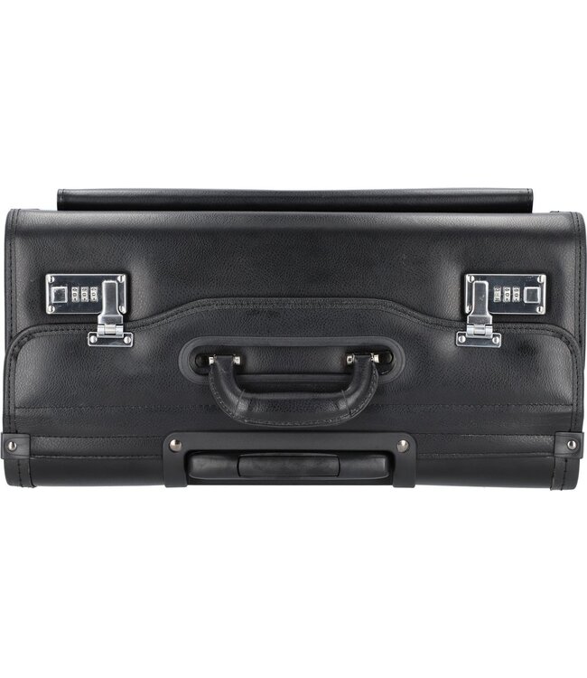 Alassio SILVANA Pilotenkoffer met Trolley – Echt Leer – 17 Inch Laptopvak – Zwart