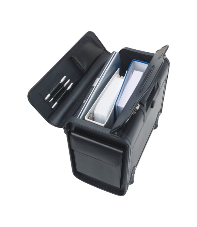 Alassio SILVANA Pilotenkoffer met Trolley – Echt Leer – 17 Inch Laptopvak – Zwart