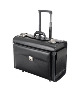 Alassio SILVANA Leren Pilotenkoffer met Trolley 17 Inch – Zwart