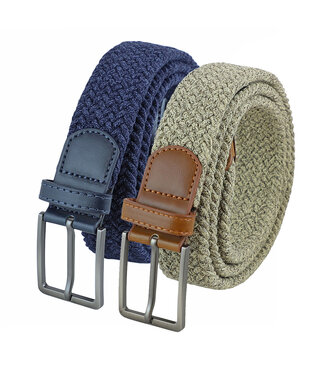 Landley Elastische Stretch Riemen Duopack – Luxe Gemêleerd - Blauw & Beige