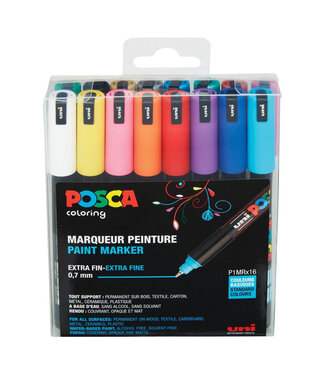 Posca Verfmarker PC1MR, 0.7 mm - 16er Box, Standaard kleuren