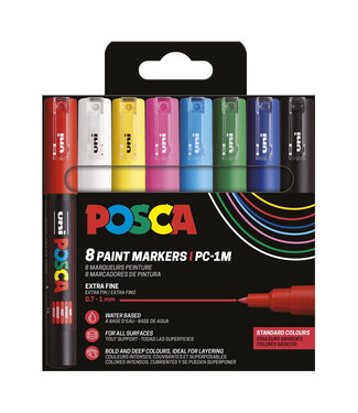 Posca Verfmarker PC-1MC, 0.7 - 1 mm - 8er Box, Standaard kleuren