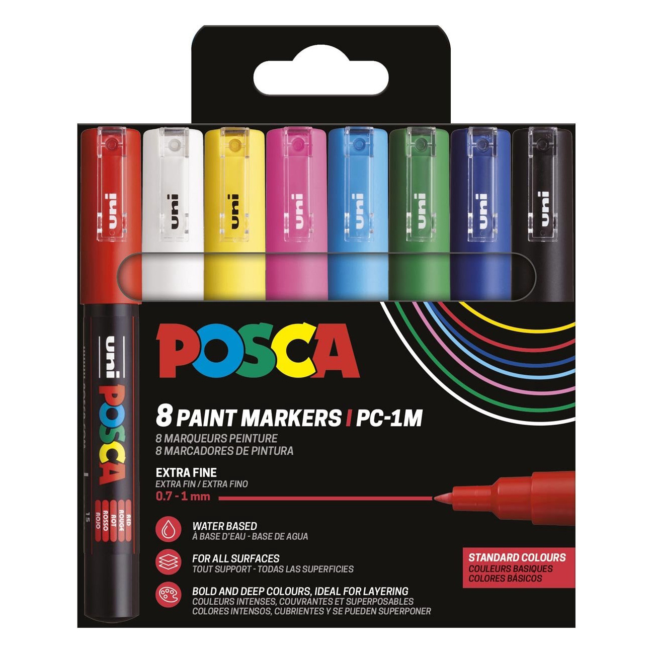 Posca Verfmarker PC-1MC, 0.7 - 1 mm - 8er Box, Standaard kleuren