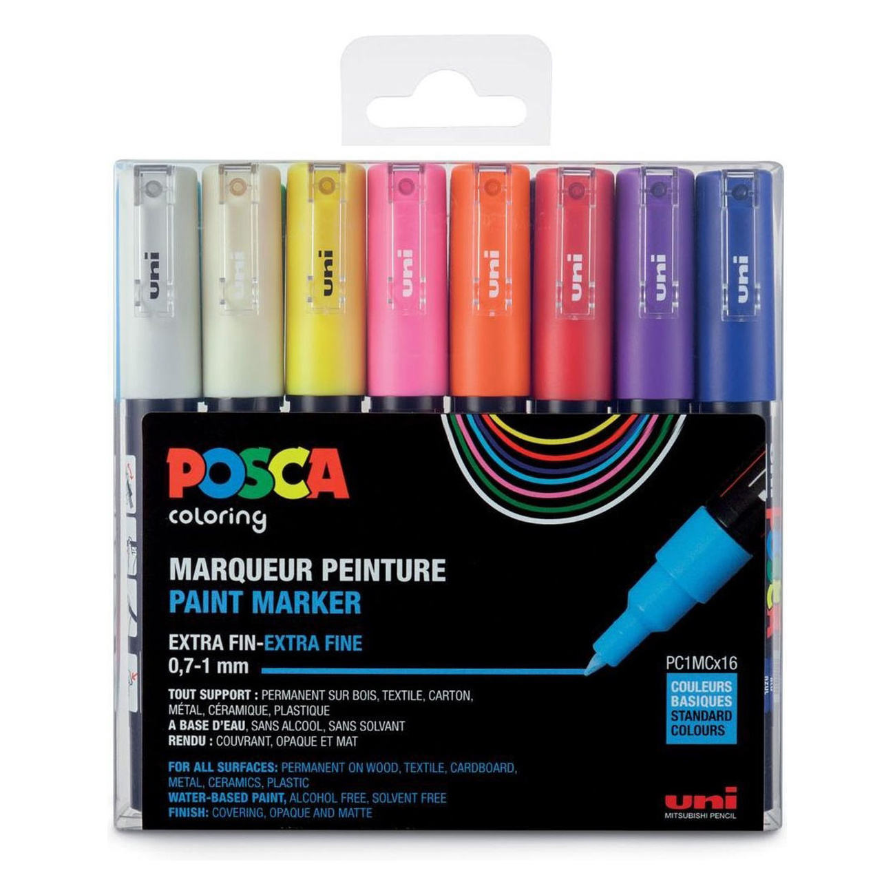 Posca Verfmarker PC-1MC, 0.7 - 1 mm - 16er Box - Standaard kleuren